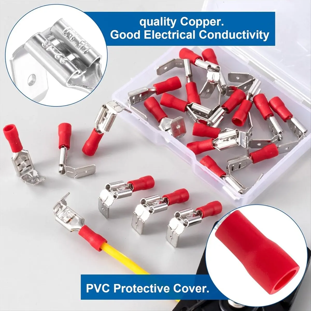X16A Hot Spade Connectors, Disconnect Piggyback Spade Assortment Kit, Semi-Insulated Female/Male Cable Crimp Terminals,22-16 AWG