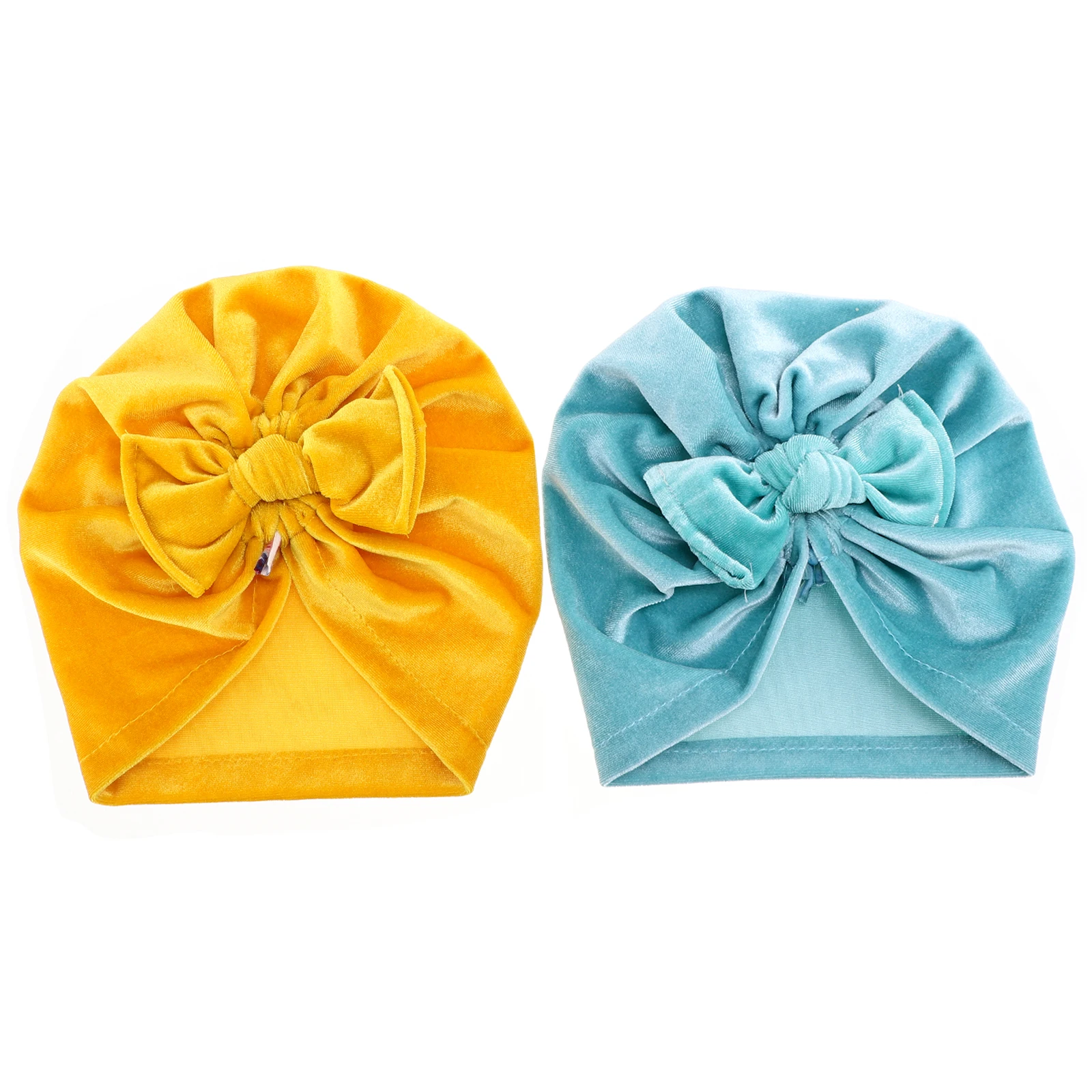 

2pcs Velvet Baby Hats Durable Bowknot Turban Infant Nursery Beanie Bowknot Turban Newborn Girl Accessories Golden