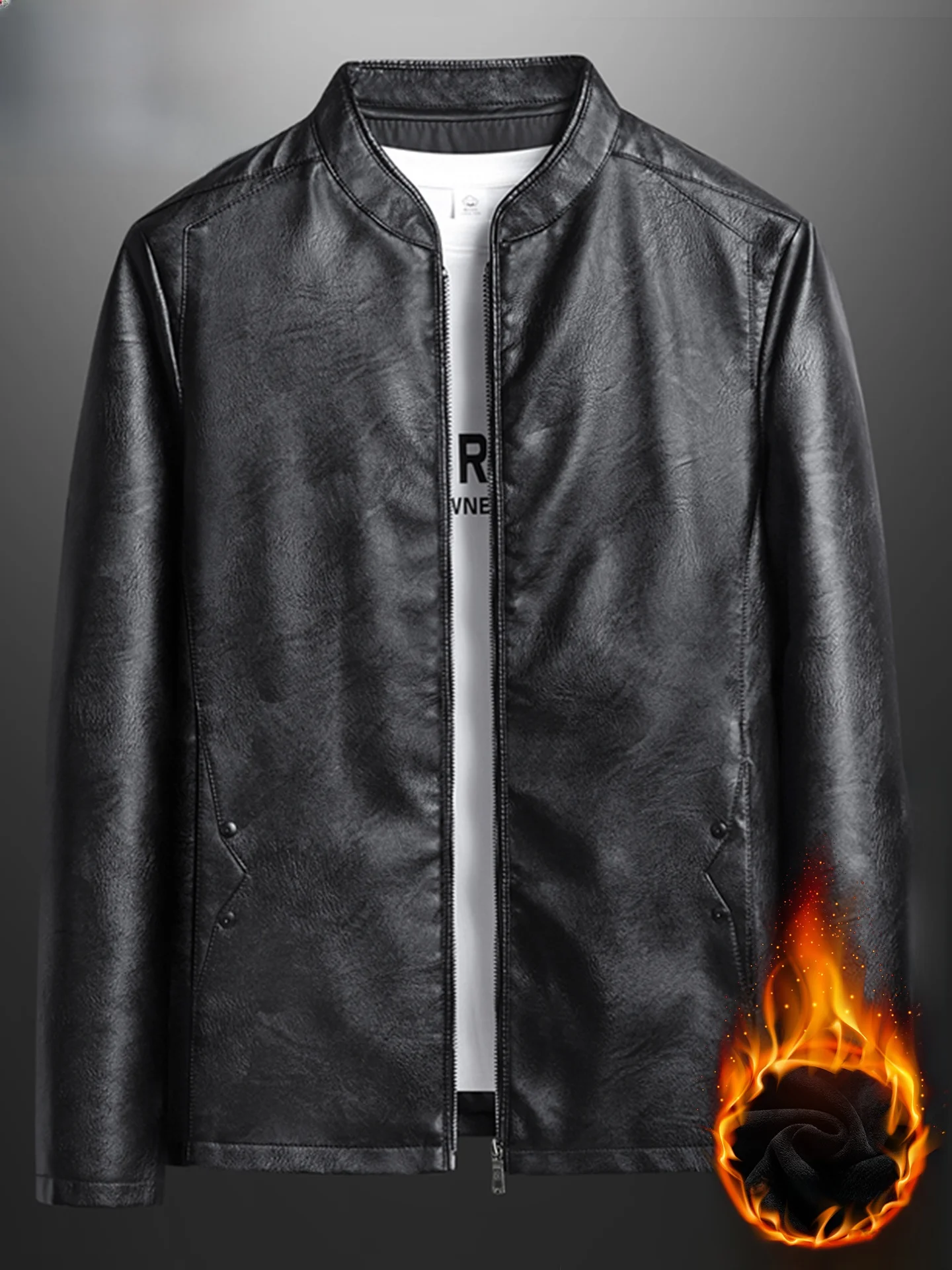 

Thiened Fce на подкладке байкер Sle Jaet мужское кожаное пальто с воротником-стойкой повседневное пальто большого размера из искусственной кожи ветрозащитное водонепроницаемое