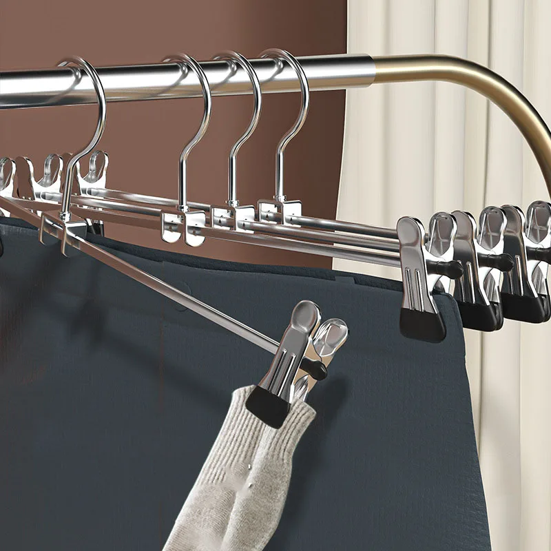 5-20pcs Stainless Steel Trouser Hanger Pants Organizer Drying Clothes  Clip Underwear Skirt Socks Storage Wardrobe