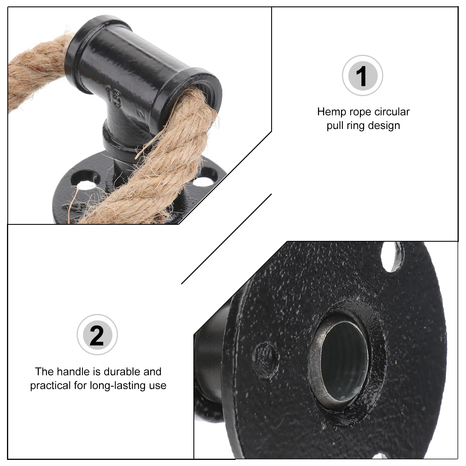 2 قطعة حبل القنب الرجعية مقابض سحب الباب الحديد الأسود التعميم خزانة لخزانة ملابس بأدراج خزانة استبدال الأثاث #1