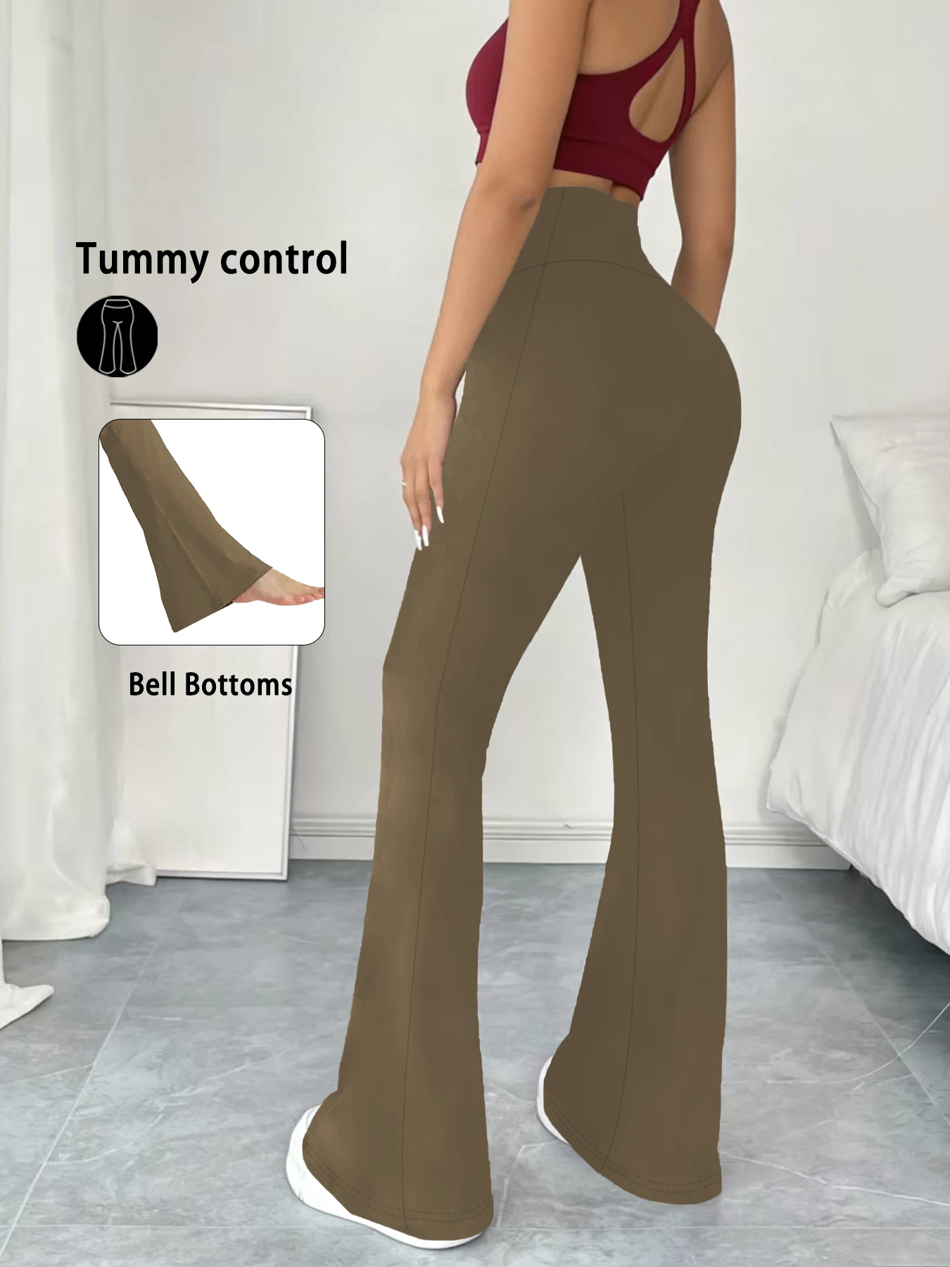 سراويل نسائية فائقة النعومة مضيئة عالية الخصر للتحكم في البطن وتمارين اليوجا واللياقة البدنية في صالة الألعاب الرياضية سراويل طويلة على شكل جرس