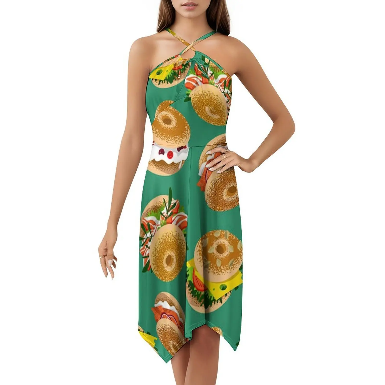Bagels With Various Topping Preppy Style Mini Dress For Women A-Line Loose Fit Casual Day Dress Homer Kwik E Mart Donut With