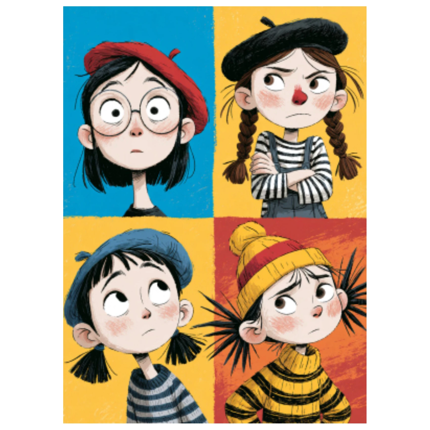 4PCS Hand Drawn Digital Oil Painting Paint By Number Cute Expression Girl Cartoon Canvas Requires Manual Completion Patience