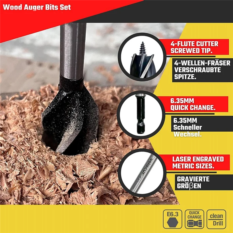 

A73P 8 Piece Drill Bit for Wood, 4-Flute Drill Bit for Soft & Hard Wood, Plastic, Drywall (10mm-32mm)