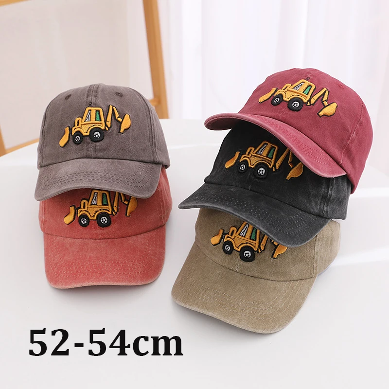 

Cute Excavator Embroidery Baseball Cap for Children Boys Caps Spring Summer Hats Soft Washed Cotton Kids Hats