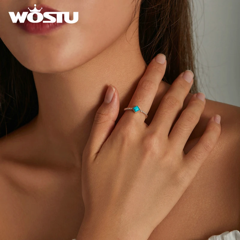 WOSTU Real 925 Sterling Silver Open Ring Finger Adjustable Size Wedding Rings For Women Engagement Fashion Silver Jewelry Gift