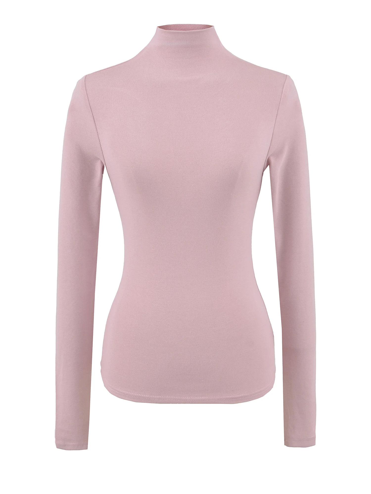 Americano retro fino ajuste longo sve camiseta feminina cintura cinching base macia irt topo gola alta comprimento regular cor