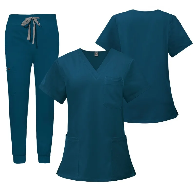 Nurse Workwear Dual-Pocket Surgical Scrubs Set Anesthesiologist Work Uniforms Multi-Functional Short Sleeves and Top Long Pants