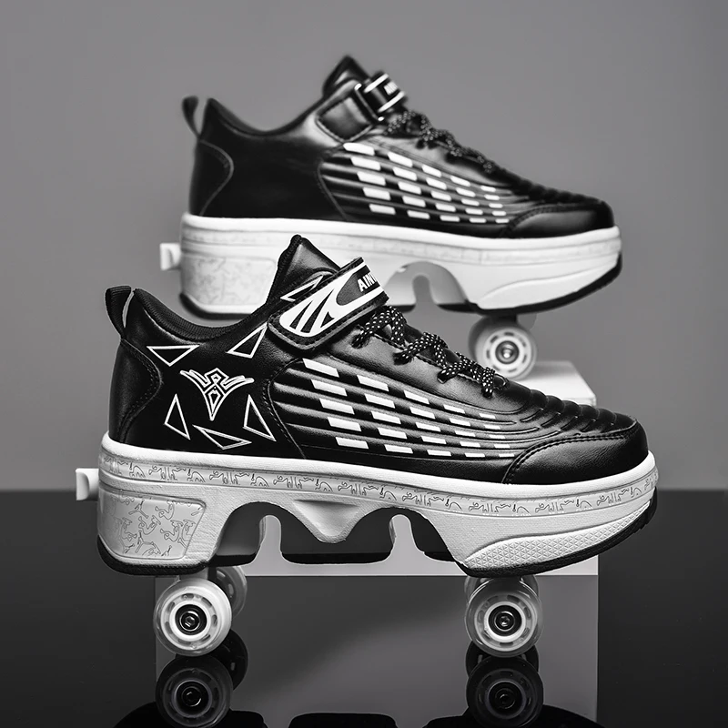 Youth New Roller Shoes With 4 Wheels Retractable Walking Running Parkour Students Boys Girls Urban Pulleys School Skate Shoes