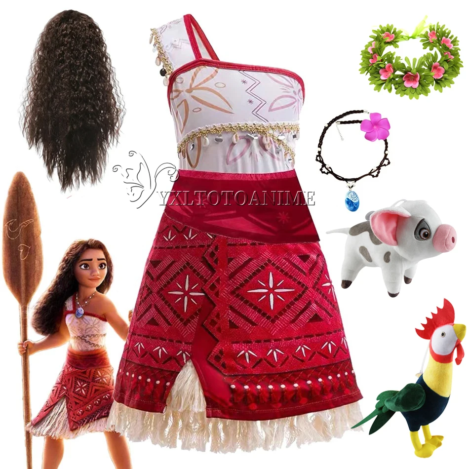 Girls New Movie Moana 2 Dress Halloween Party Adventure Costume Girl Princess Fancy Clothes Children Vaiana Pua Pig Outfit