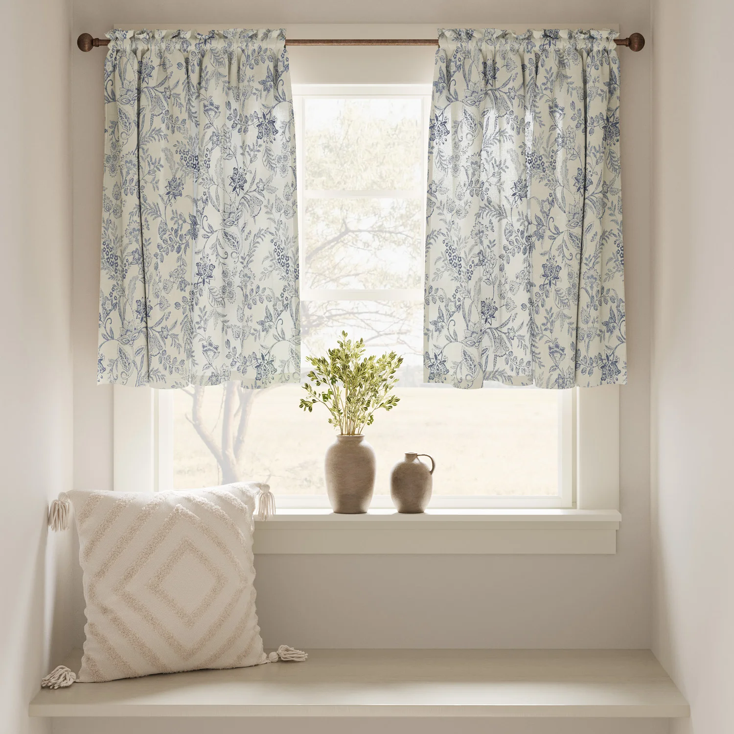 JINCHAN Floral Kitchen Curtains Linen Tier Curtains Farmhouse Cafe Curtains Country Botanic Small Window Curtains 2 Panels