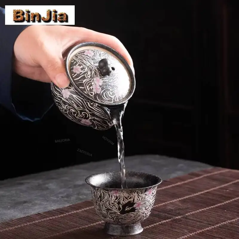 180ml Gilt Silver Nine-tailed Fox Teapot Antique Tea Infuser Pot Tea Maker Kettle With Ball Hole Kung Fu Tea Tea Ceremony Gifts