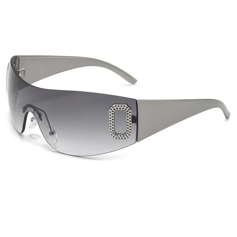 Y2K Rimless Punk One Piece Sunglasses Women Goggle New Luxury Brand Shades Sun Glasses Female Five Star Wrap Around Eyewear