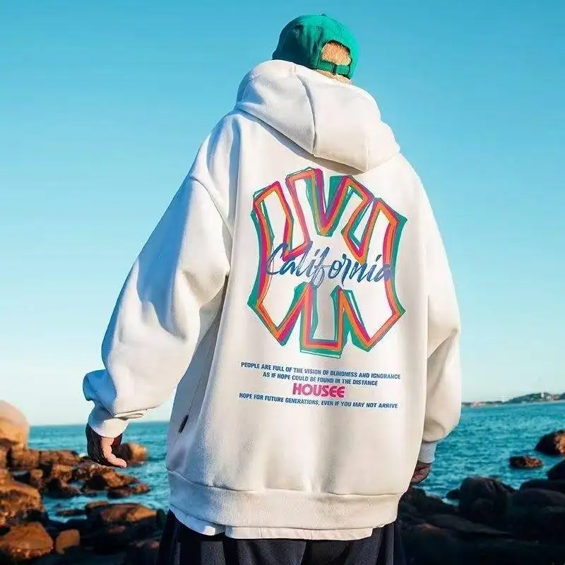 

Korean Style Oversized Hooded Men's Cotton Hoodies 2025 Unisex Autumn Loose Back Printing Basic Kids Sweatshirts Pullovers