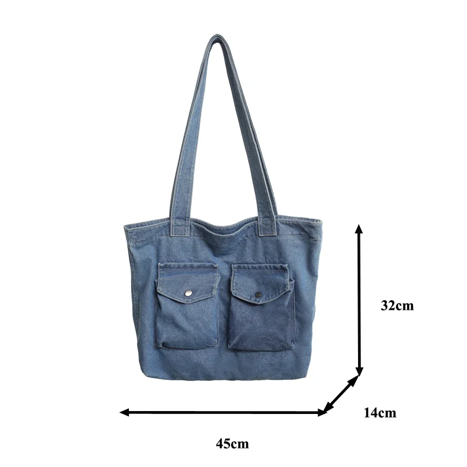 Vintage Denim Women's Bag New Jeans Tote Bag Y2K Canvas Shoulder Bag Eco Bag Korean Shopper Female Purses and Handbag Simple Sac