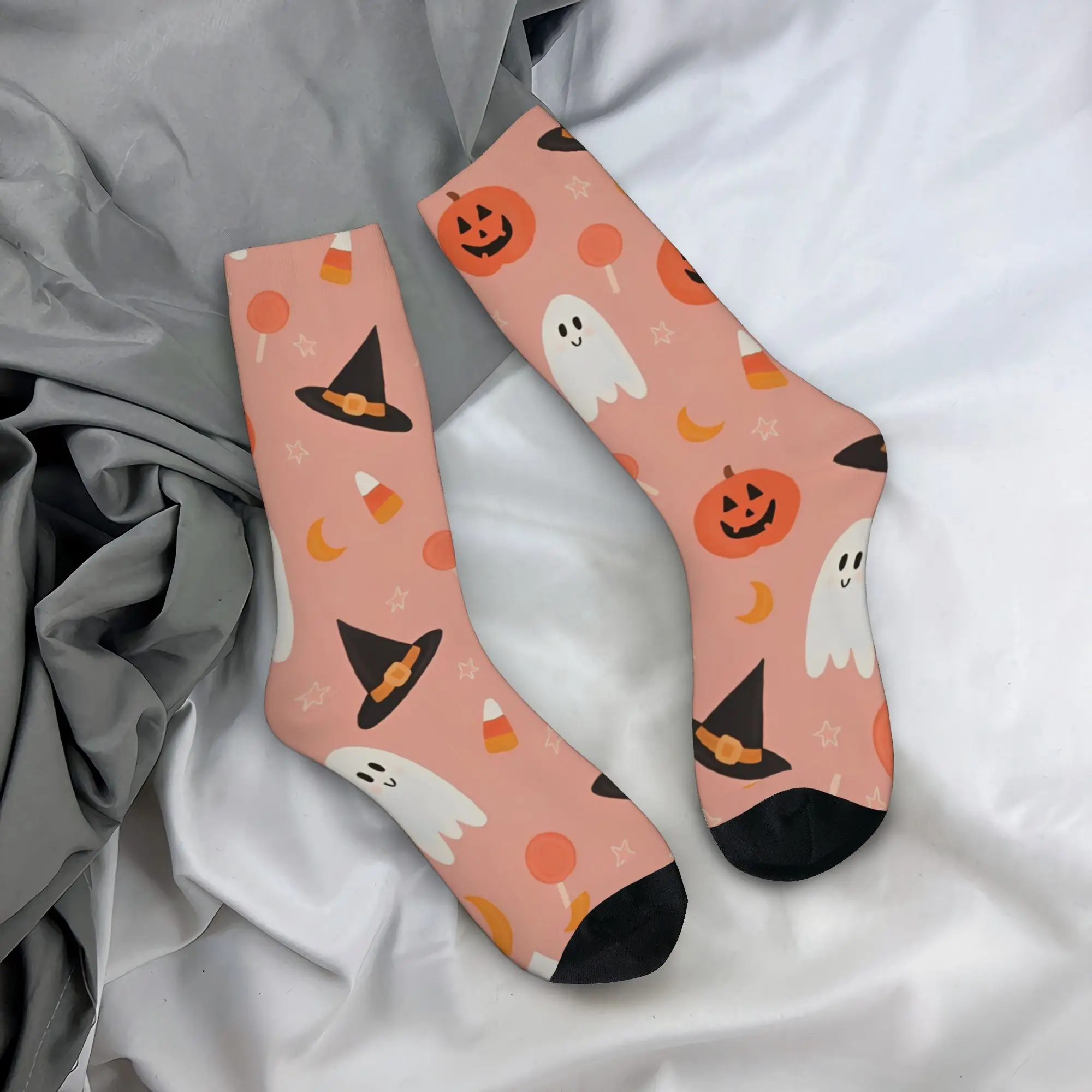 Funny Halloween Pumpkins Ghosts Basketball Socks Trick or Treat Cute  Polyester Long Socks for Women Men Sweat Absorbing