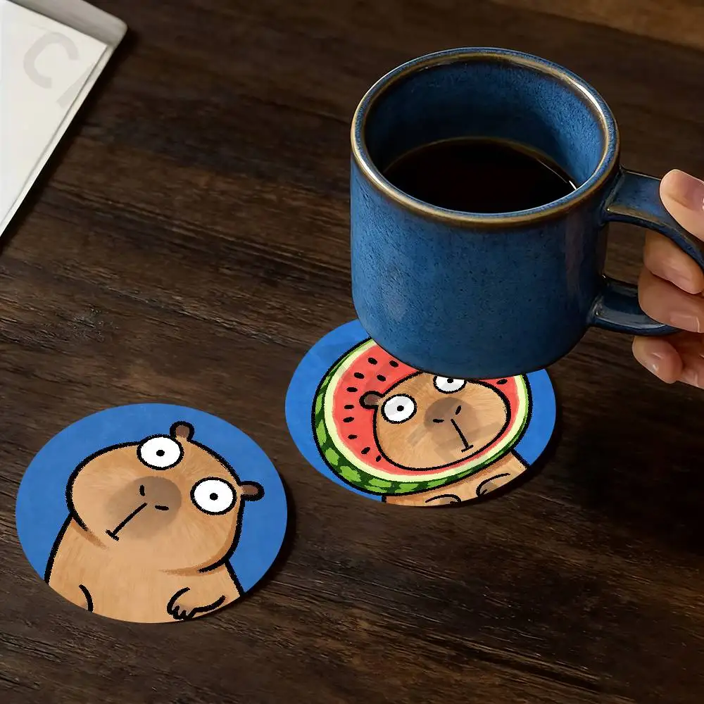 Cartoon Capybara  Wooden Cup Coaster Tea Coffee Beverage Colour Printing Cup Mat Home Restaurant Decorations