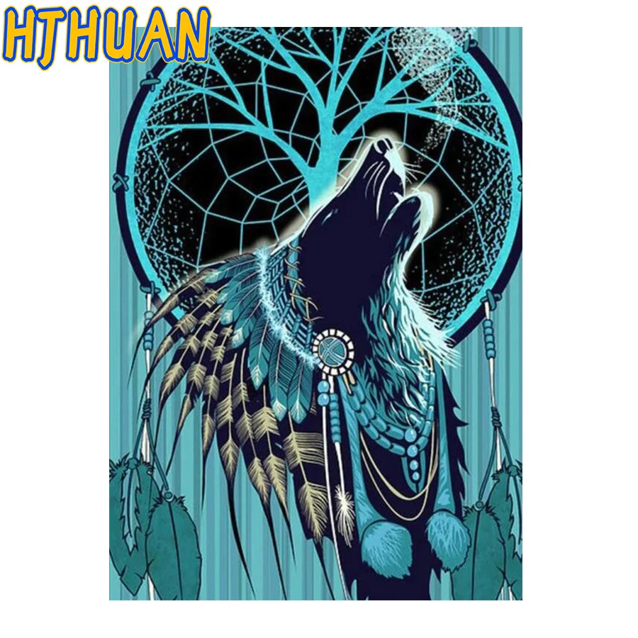 

5D DIY Diamond Painting Blue Wolf Dream Catcher Cross Stitch Full round Drill Embroidery Mosaic Craft Kit Mosaic Home Decor Gift