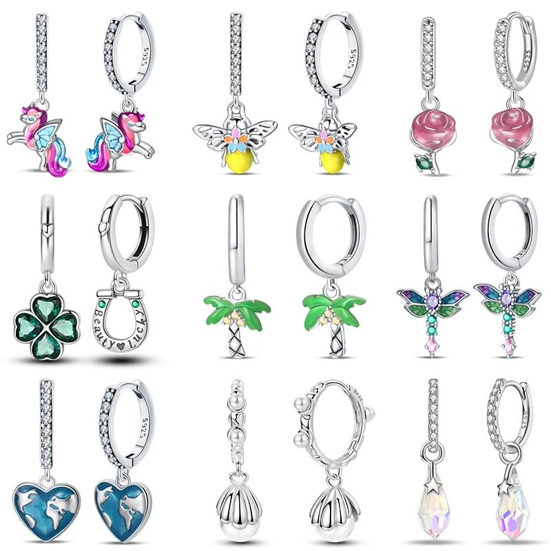 

Классические серьги для женщин и девочек, серебро 925, сверкающие четырехлистный клевер, стрекоза, пчелы, двойные серьги-кольца, роскошные вечерние украшения