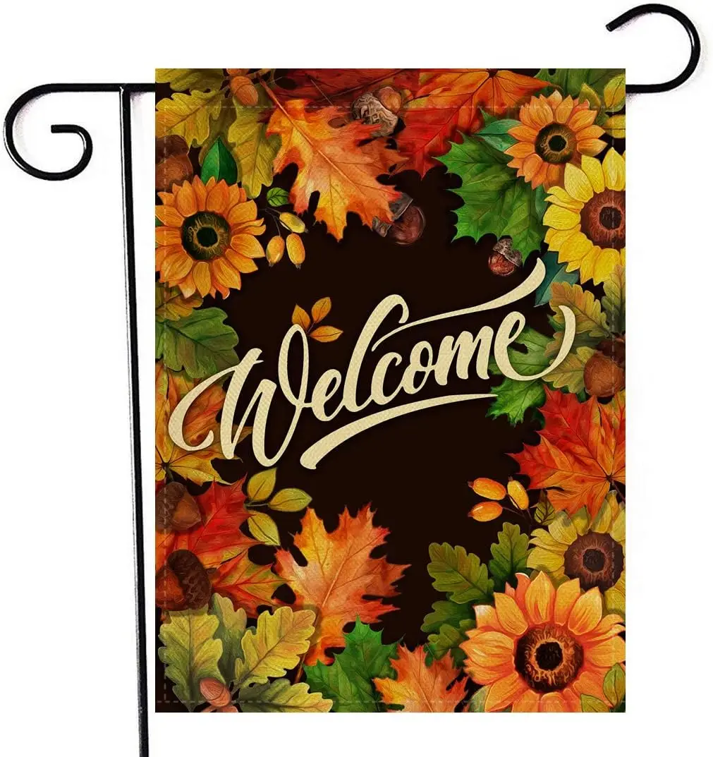 Artofy Welcome Fall Sunflower Maple Leaves Garden Flag, Autumn Home Decorative House Yard Outside Small Flag Double Sided Acorns