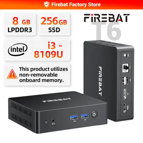 FIREBAT T6 MiniPC Intel i3-8109U beats N95 8GB LPDDR3 RAM 256GB SSD Wi-Fi5/BT 4.2 dual 4k display windows11 Desktop Computer