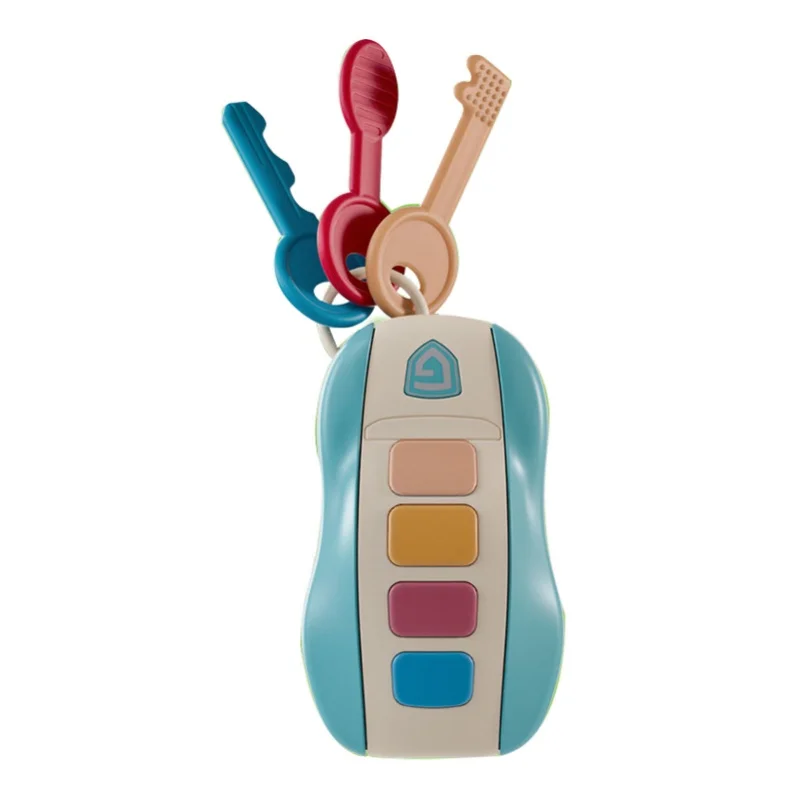 Juego de simulación de llaves de coche, 4 sonidos, 10 canciones, luz fría, juguete de llave simulada para niños para educación temprana, azul