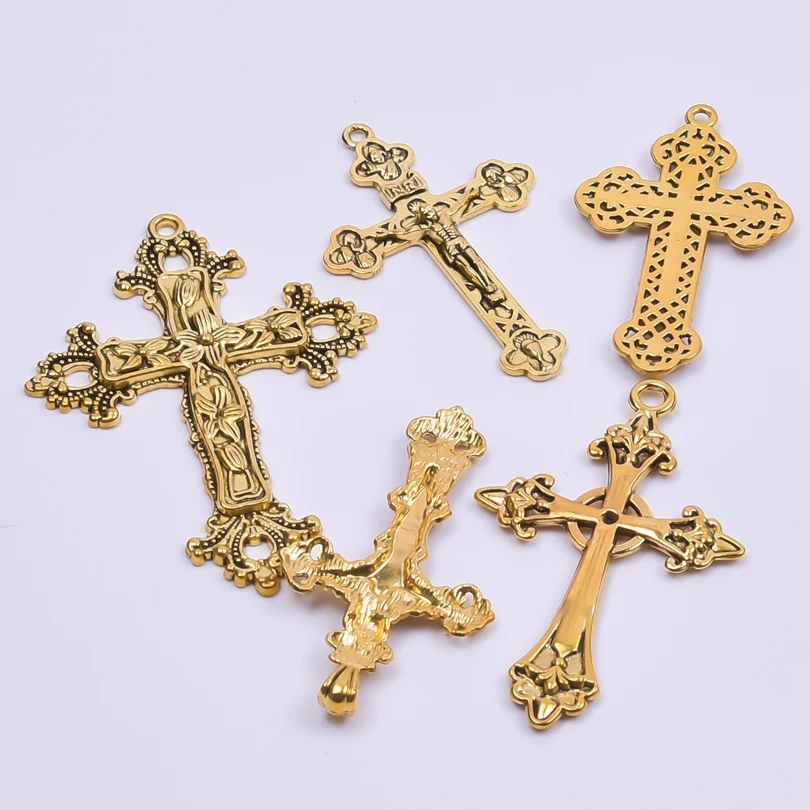 5pcs/lot Religion Crosses Alloy Charm Mix Gold Color Crucifix Pendant Accessories diy Jewelry Making Amulet Necklace Craft cruz