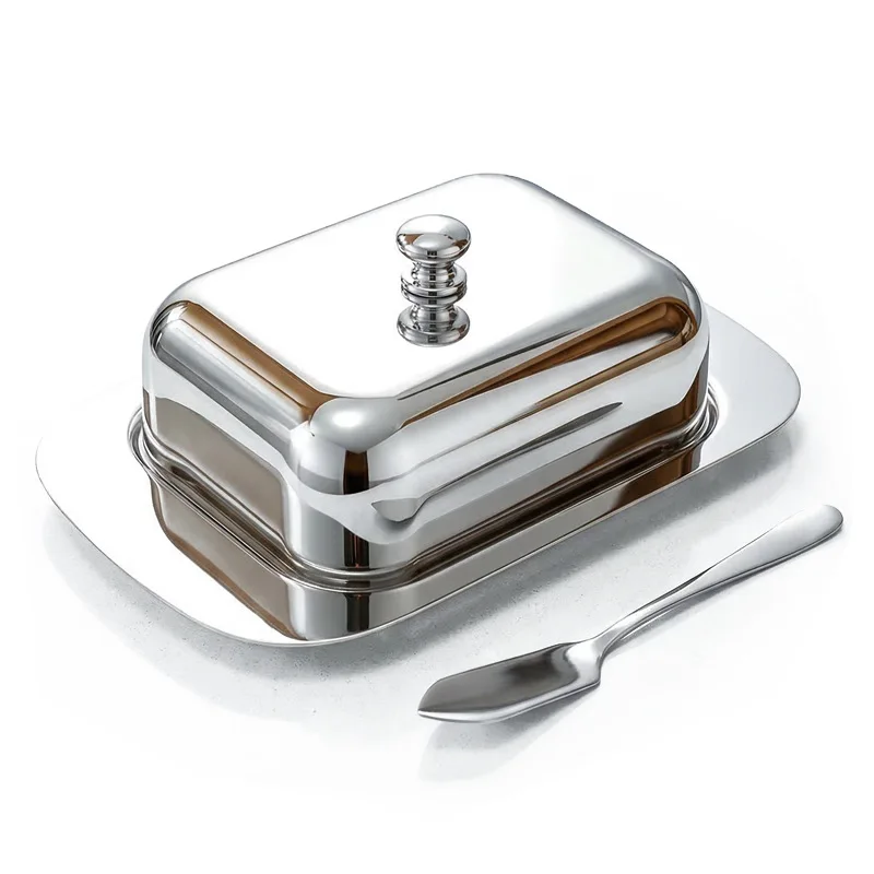 Stainless Steel Butter Box With Lid For Dinner Table Top Decorative Rectangular Steel Box