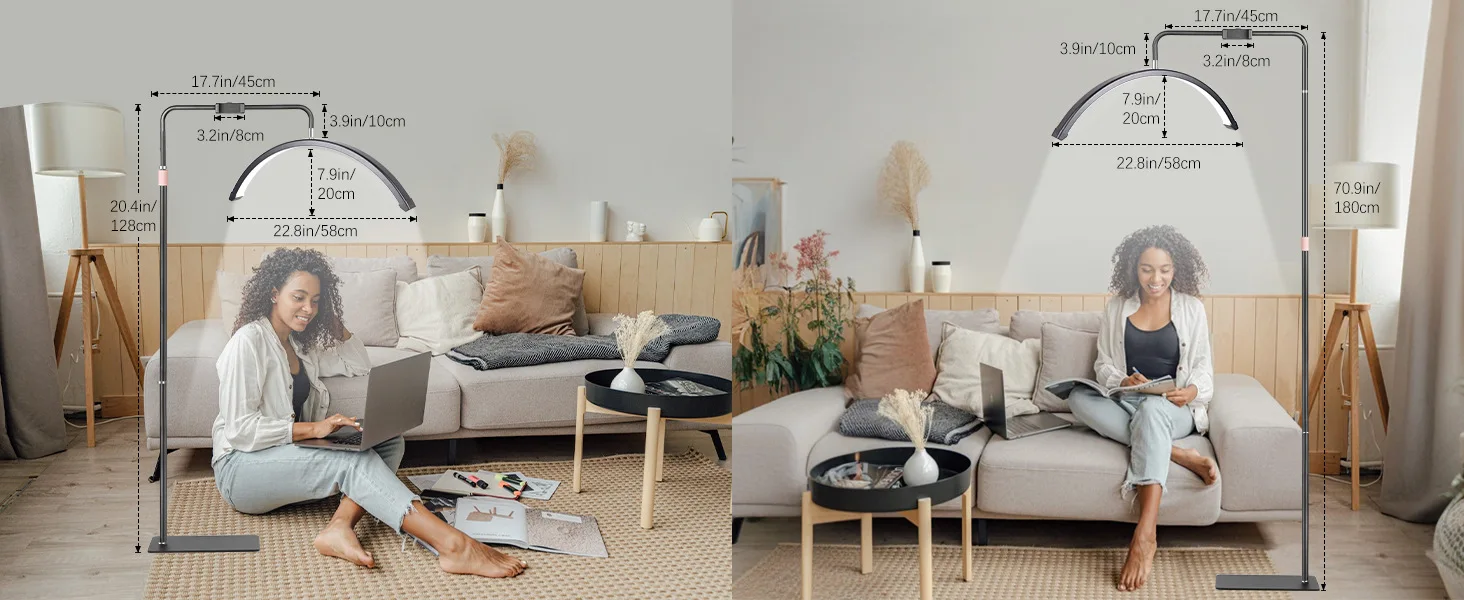24-Zoll-Halbmond-LED-Augenschutz-U-förmiges Bodenfülllicht mit stufenloser Dimmung und Fernbedienung für Schönheitssalons und Nagelstudios – Detail 3