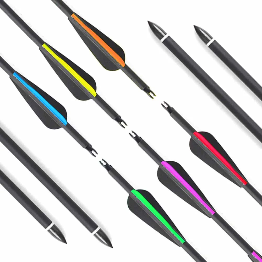 6/12/18PCS Archery Hunting Mixed Carbon Arrows 26/28/30/31 Inches Spine 500 with Replaceable Arrowheads Bolts for Compound/Recur