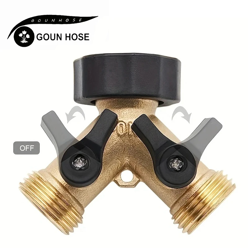 New Hose Splitter Brass 2 Way Garden Hose Connector 3/4 Thread Y Shape Hose Spigot Adapter Water Hose Splitter for Outdoor Farm