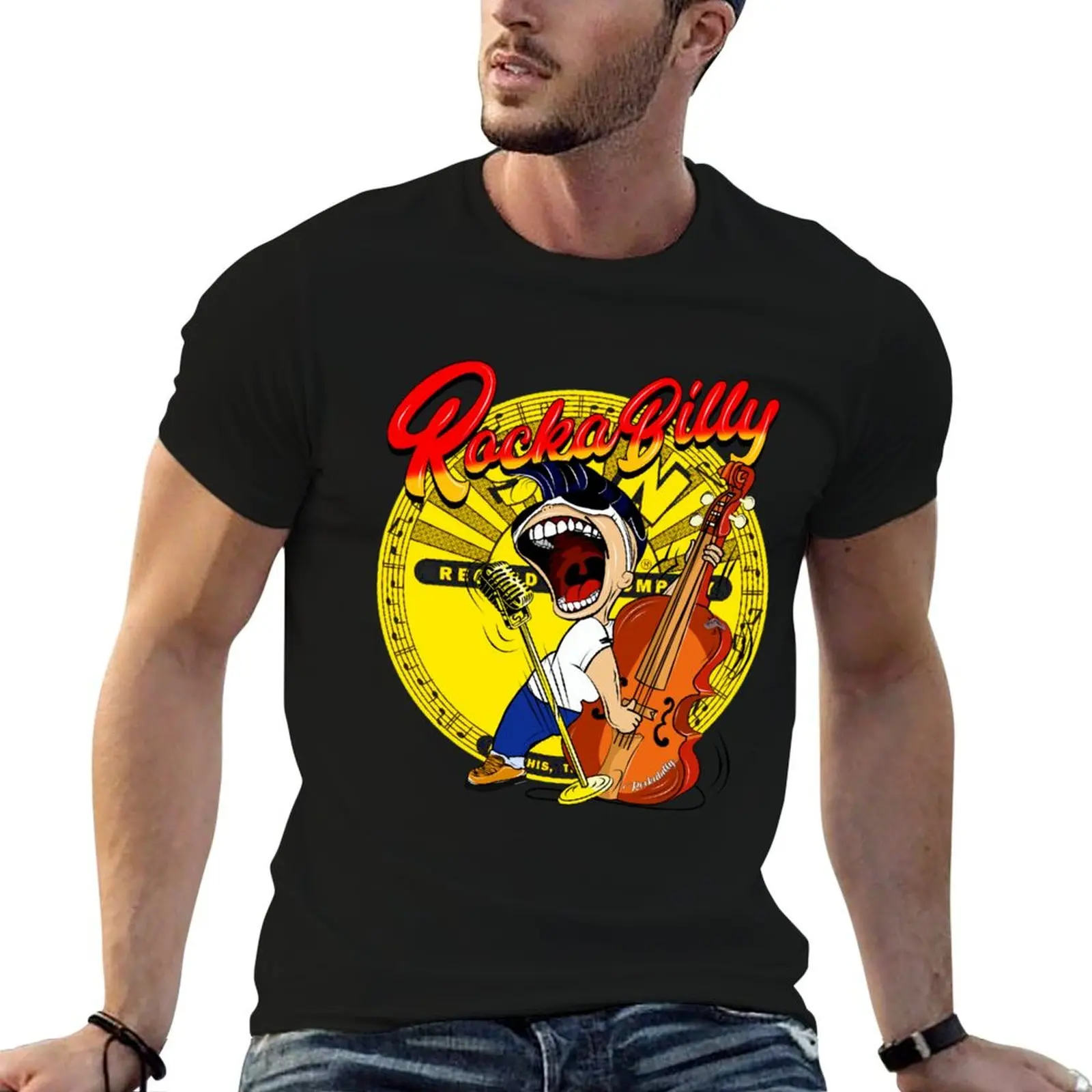 

Rockabilly Bass Player T-Shirt street wear graphics clothes for men