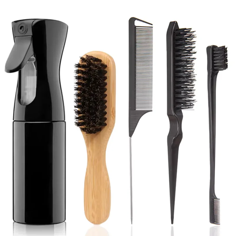 Boar Bristle Brush Set with Spray Bottle