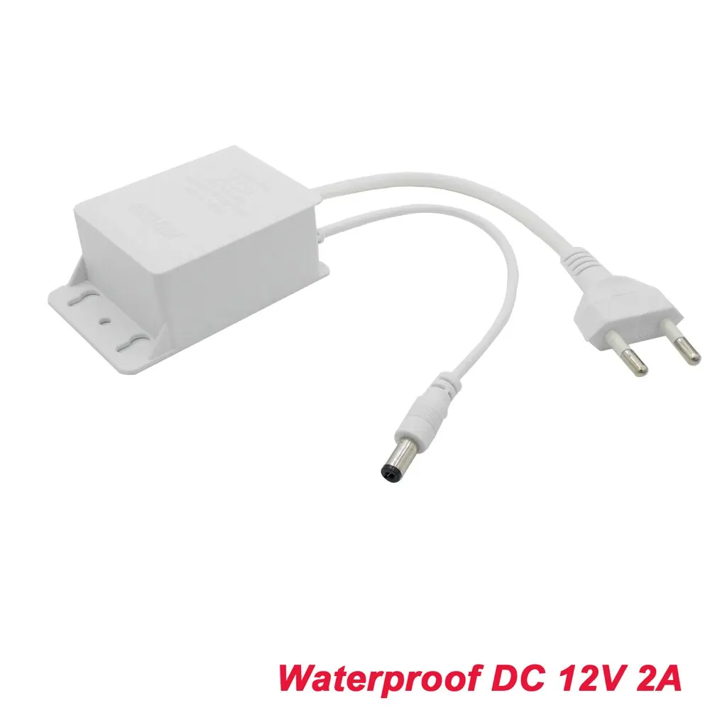 Adaptor daya EU tahan air DC12V 2A untuk CCTV kamera pengawas keamanan AHD kamera NVR DVR Input AC100V-240V 5.5mm * 2.1mm