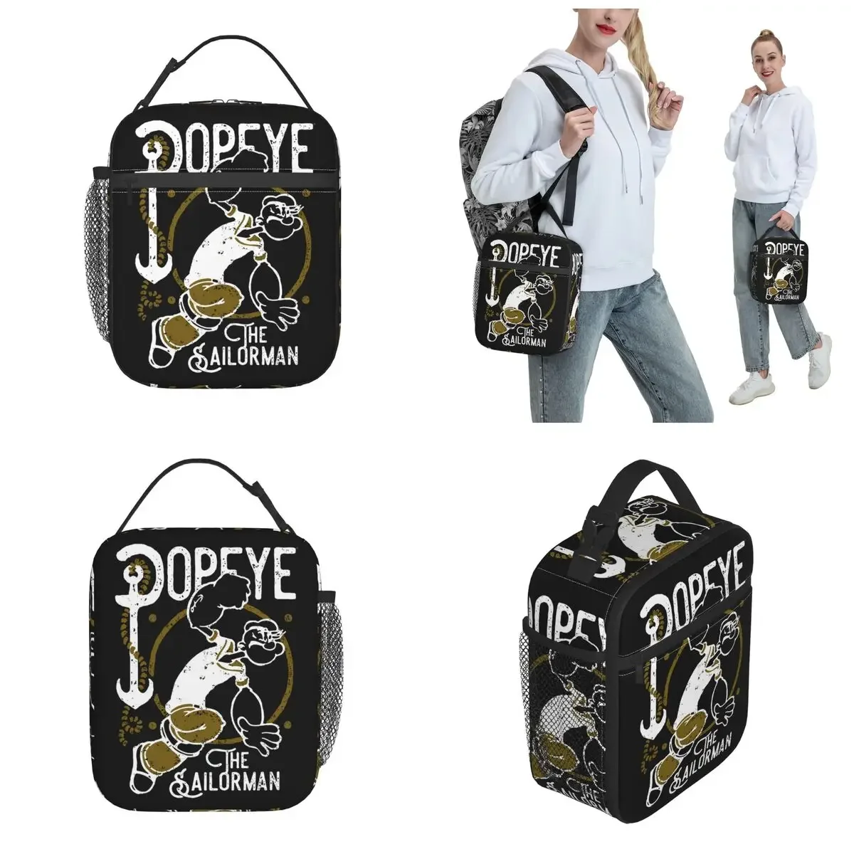 Popeyes Vintage Sailor Insulated Lunch Bag Cooler Lunch Container Cartoon Portable Lunch Box Tote Girl Boy College Picnic