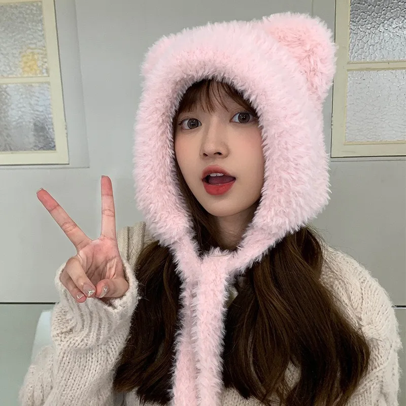 Cute Color Block Stripe Letter Patch Plush Trapper Hat, Warm Versatile Ear Flap Cap, Convertible Hat Can Be Used as Bag