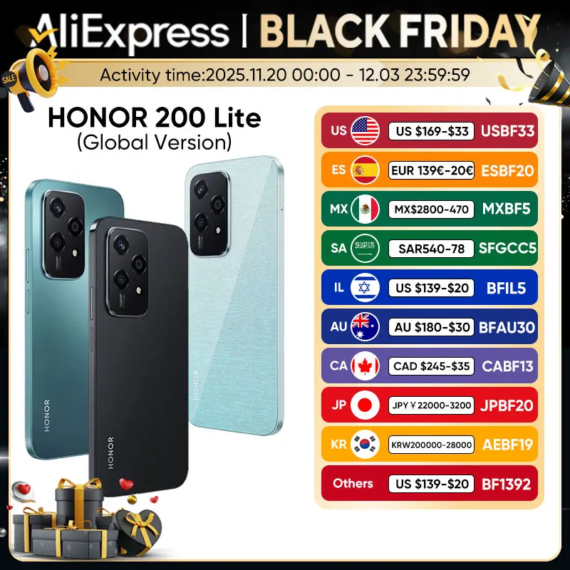 HONOR 200 Lite Global Version 5G Smartphone Mediatek Dimensity 6080 6.7 Inches 90Hz AMOLED Display 108MP Main Camera