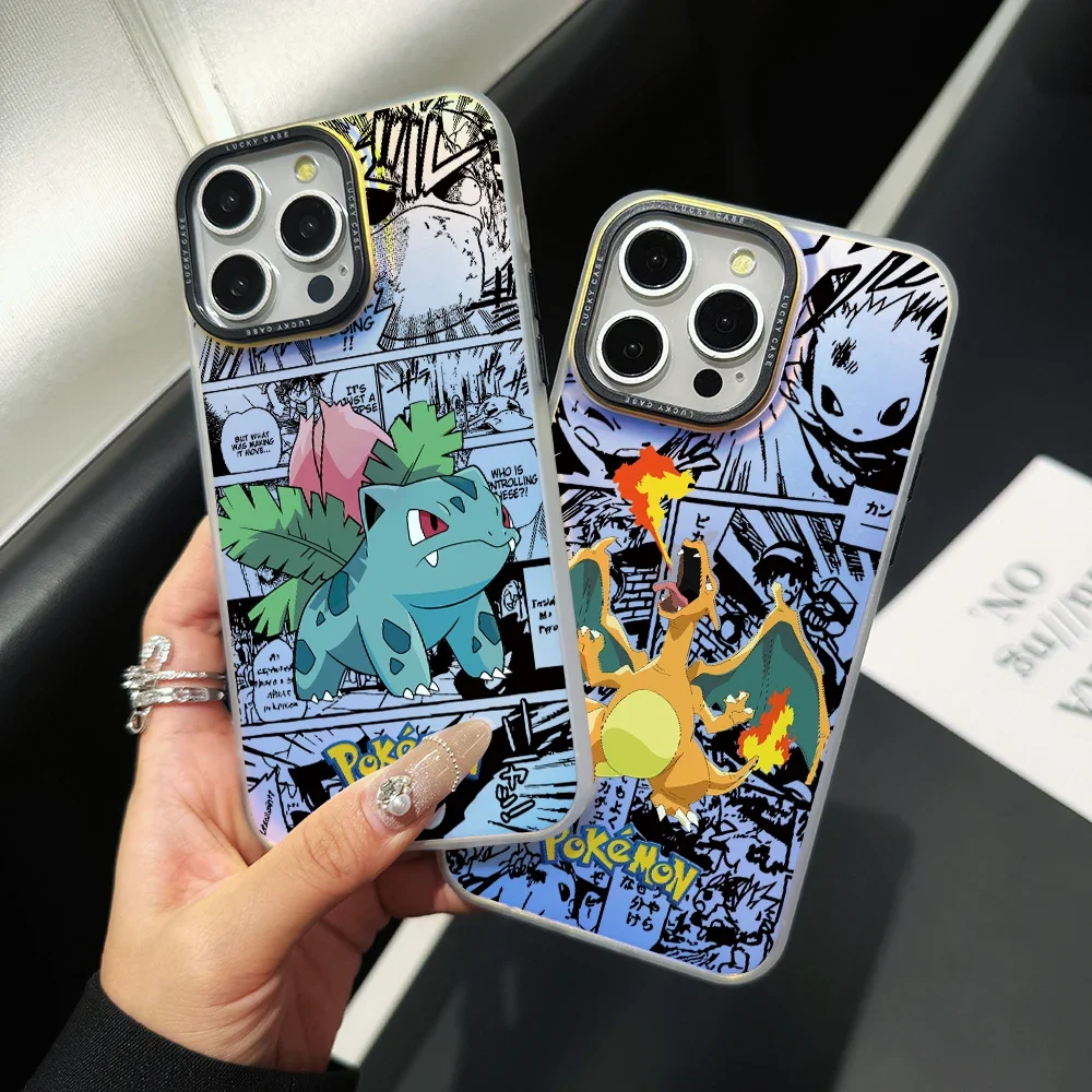 Bulbasaurs Psyducks Pikachus Phone Case for iPhone 16 15 14 Plus 13 12 11 Pro Max X Xs XR 8 7 Gradient Color IMD Hard Cover