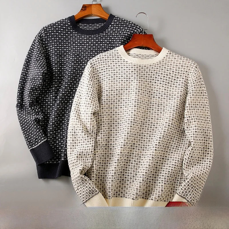 

Fashionable Men's Knitted Sweater Long Sleeve round Neck Casual Style Winter Warm Thickened Woolen Coat with 3D Texture Pattern