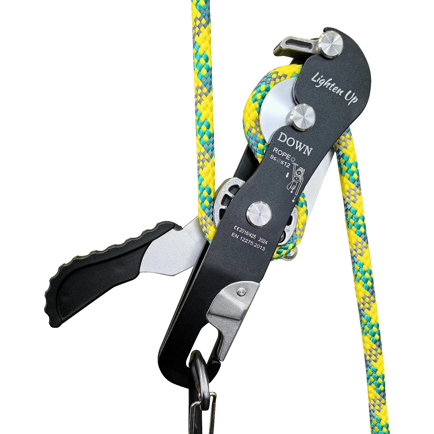 Self Braking Climbing Descender Aluminium Alloy Rope Clamp Grab Manual Climbing Descender