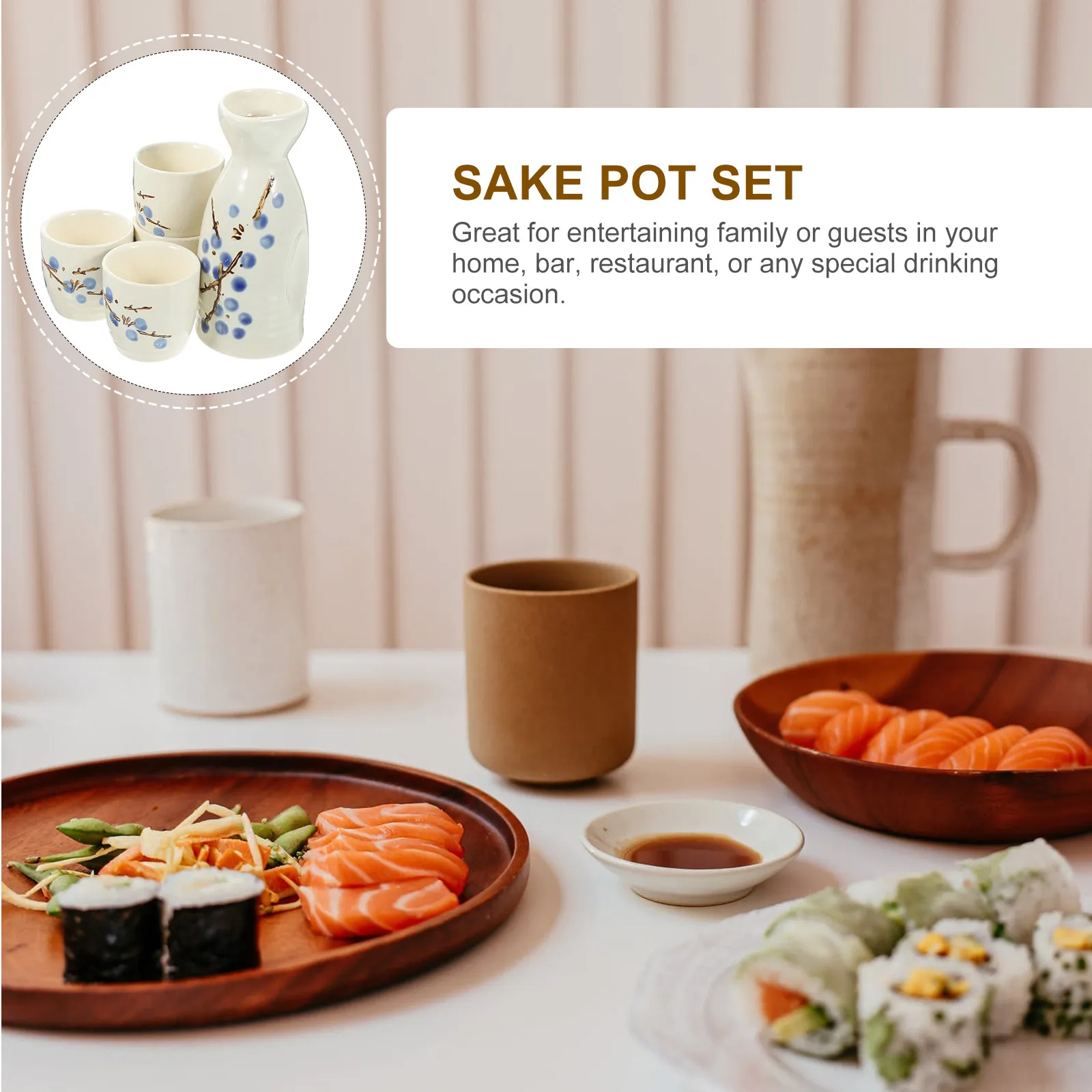

1Set Clear Sake Cup and Pot Set Ceramic Plum Blossom Design Japanese Style 5-Piece Serving Set Home Bar Restaurant Tea Party