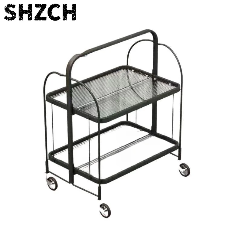Vintage Bar Cart with Glass Shelves Foldable Rolling Storage Rack for Drinks Dining Home Kitchen