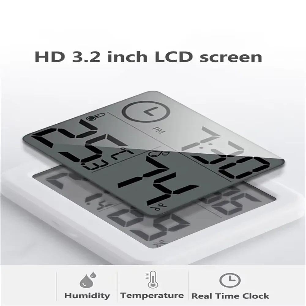 Large LCD Screen Digital Temperature Humidity Table Clock Automatic Monitoring Multifunction Electronic Desk Clock