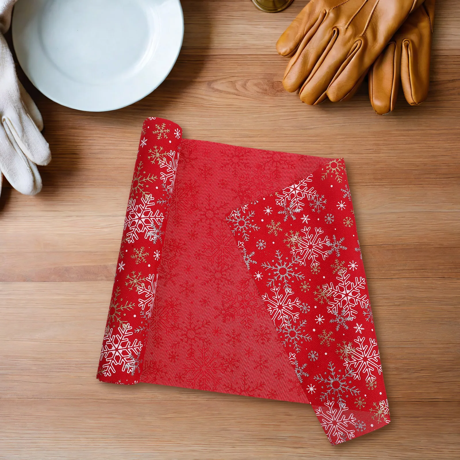 Kerst Sneeuwvlok Tafelloper Rood Wit Goud Polyester Rustieke Vakantie Diner Tafel Winter Decor Winter Vakantie Decor