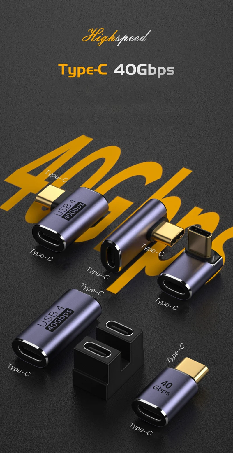 USB-C-Adapter Gerader Winkel adapter Typ C Buchse zu Typ C Stecker 40 Gbit/s Schnell daten adapter Konverter Lade adapter – Detail 1