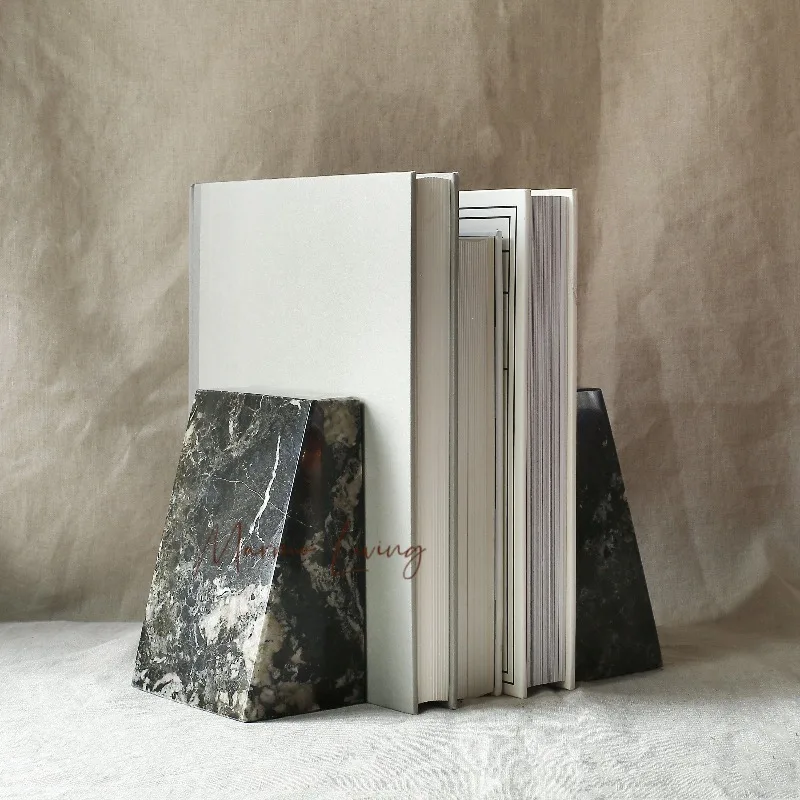 French silent wind natural jade book file soft villa model room study marble book stand high-end decoration