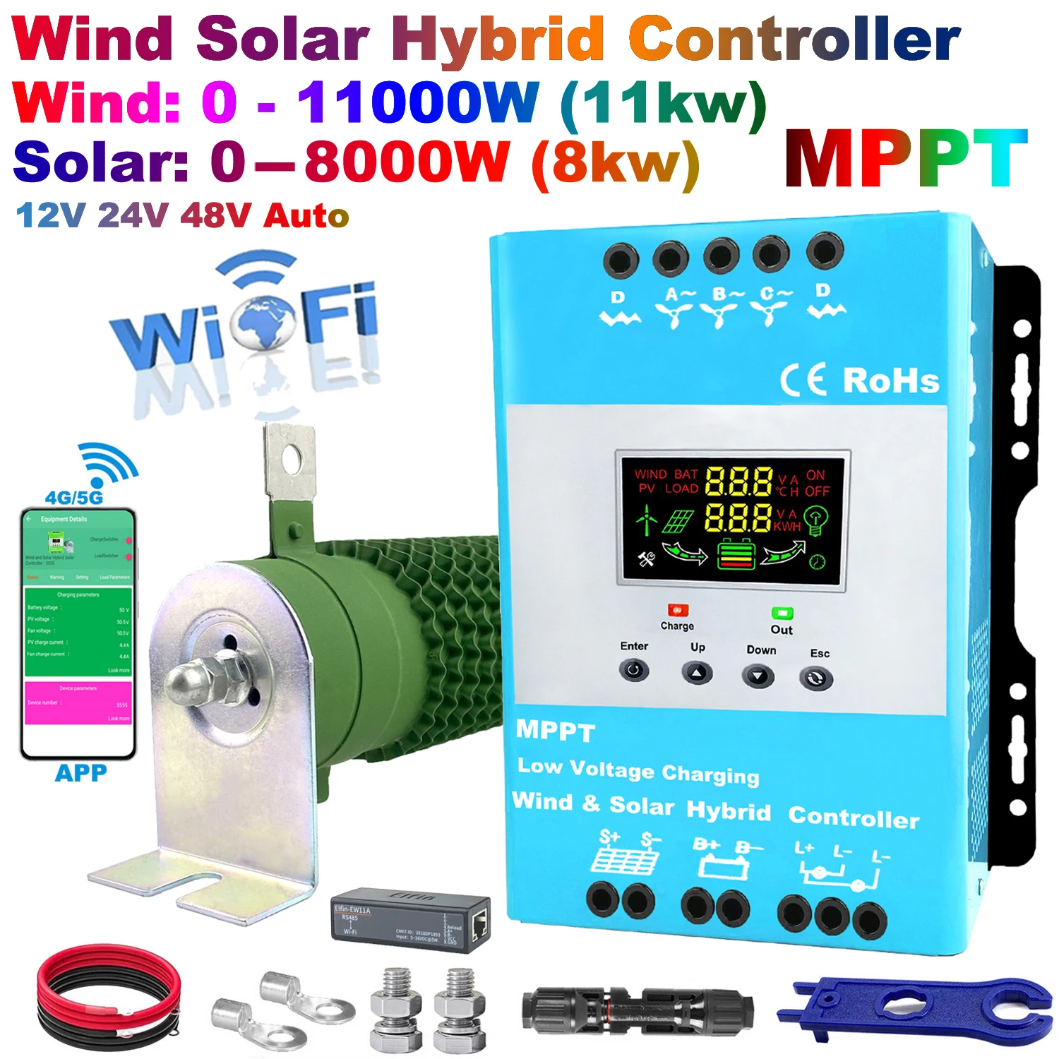 controlador de carga hibrido mppt gerador eolico carregador do painel solar display lcd carga de despejo para sistemas domesticos 5000w 9kw 12 v 24 v 48v 01