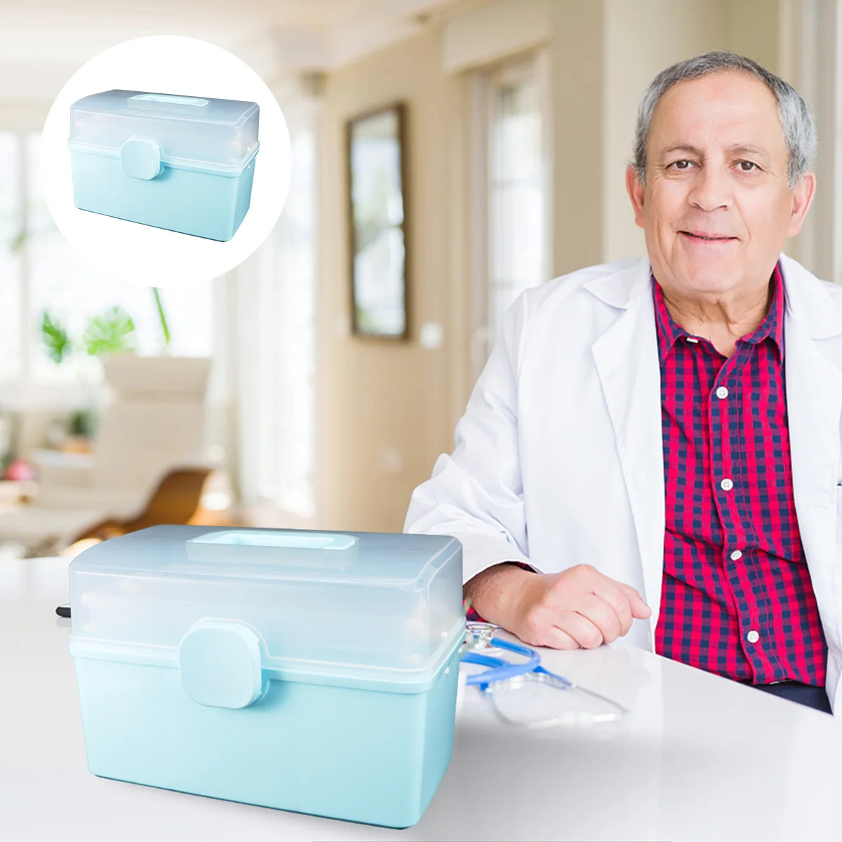 صندوق تخزين الأدوية المحمول، حاوية بلاستيكية متينة مع مقبض، منظم الإسعافات الأولية المحمول، حقيبة مقصورة متعددة الوظائف #1