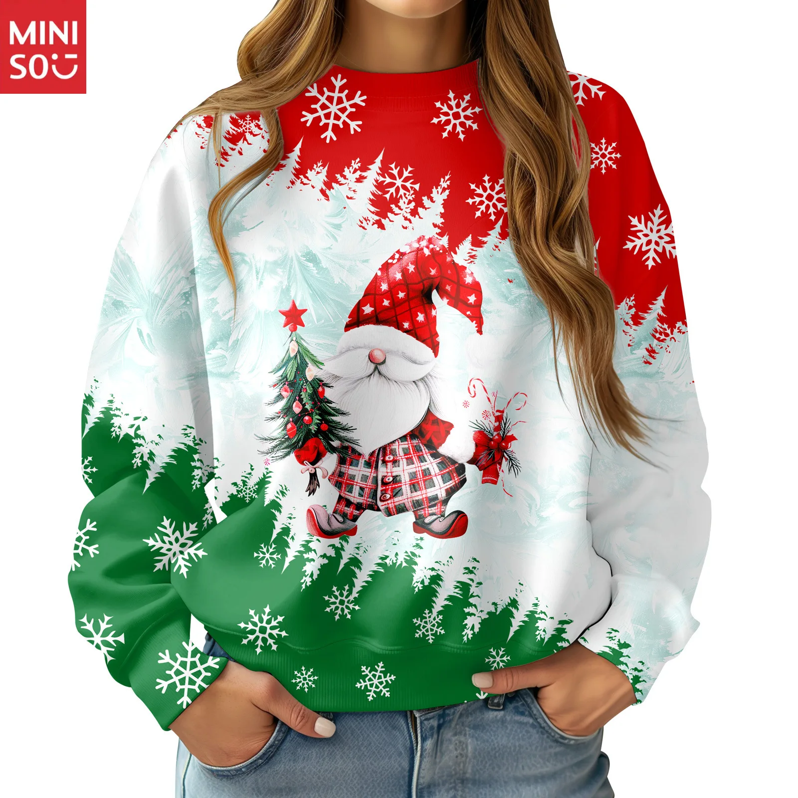 

Women's 3D Digital Print Christmas Sweatshirt, Snowman Pattern Round Neck Casual Pullover